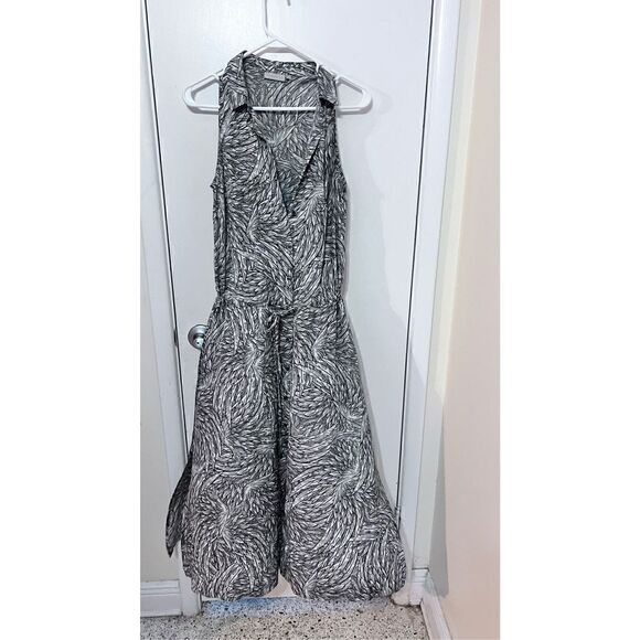 TRUCCO ANTHROPOLOGIE SILK BUTTON DOWN DRESS BLACK WHITE FLORAL WOMENS SIZE 8 - Picture 1 of 10